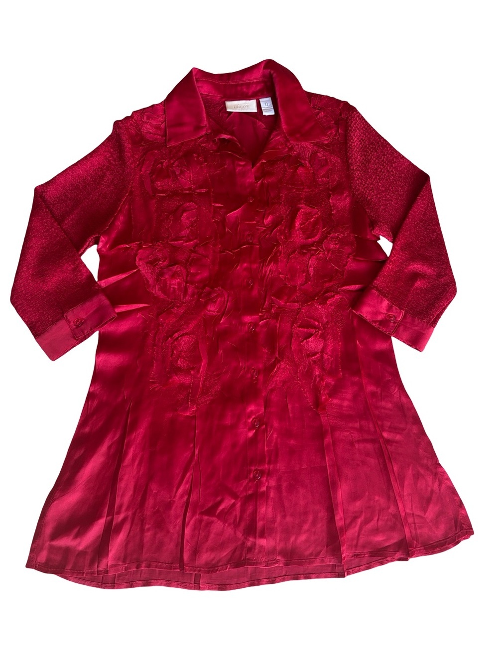 Chico’s Red Polyester Silky Satin 3/4 Sleeve Tunic Blouse Size 0 Size 4 Small - Picture 3 of 12